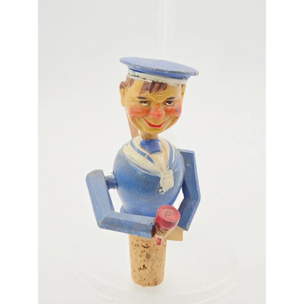Vintage ANRI Italy Mechanical Sailor Wood Bottle Stopper Drinking Action *Works
